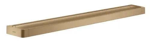 Badetuchhalter in einer rechteckigen Form aus gebürstetem Bronze mit klaren Kanten, beschriftet mit der Marke AXOR.